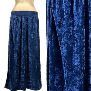 VINTAGE 80s sapphire crushed velvet skirt long maxi elastic waist plus‎ size